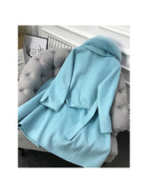 Real Fur Coat Winter Jacket Women Natural Fox Fur Collar Cashmere Wool Blends Long Outerwear Belt Ladies Streetwear
