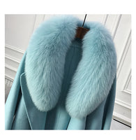 Real Fur Coat Winter Jacket Women Natural Fox Fur Collar Cashmere Wool Blends Long Outerwear Belt Ladies Streetwear