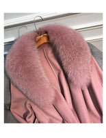 Real Fur Coat Winter Jacket Women Natural Fox Fur Collar Cashmere Wool Blends Long Outerwear Belt Ladies Streetwear