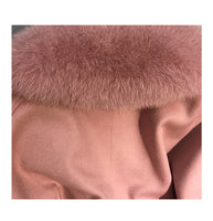 Real Fur Coat Winter Jacket Women Natural Fox Fur Collar Cashmere Wool Blends Long Outerwear Belt Ladies Streetwear