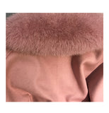 Real Fur Coat Winter Jacket Women Natural Fox Fur Collar Cashmere Wool Blends Long Outerwear Belt Ladies Streetwear