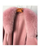 Real Fur Coat Winter Jacket Women Natural Fox Fur Collar Cashmere Wool Blends Long Outerwear Belt Ladies Streetwear