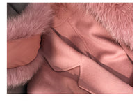 Real Fur Coat Winter Jacket Women Natural Fox Fur Collar Cashmere Wool Blends Long Outerwear Belt Ladies Streetwear