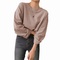 Spring Summer Women 6 Colors T-shirt  Casual Long Sleeve Loose Bottoming Solid Female Basic Thick Tops