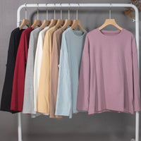 Spring Summer Women 6 Colors T-shirt  Casual Long Sleeve Loose Bottoming Solid Female Basic Thick Tops