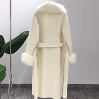 Real Fur Coat Winter Jacket Women Natural Fox Fur Collar Cashmere Wool Blends Long Outerwear Ladies Streetwear