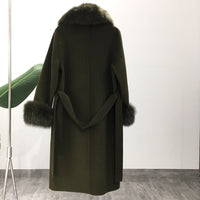 Real Fur Coat Winter Jacket Women Natural Fox Fur Collar Cashmere Wool Blends Long Outerwear Ladies Streetwear