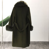 Real Fur Coat Winter Jacket Women Natural Fox Fur Collar Cashmere Wool Blends Long Outerwear Ladies Streetwear