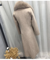 Autumn Winter Fashion  100% Real Wool Cloak Women with Real Fox Fur Collar Removable Woolen Coat
