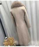 Autumn Winter Fashion  100% Real Wool Cloak Women with Real Fox Fur Collar Removable Woolen Coat