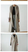 Autumn Winter Fashion  100% Real Wool Cloak Women with Real Fox Fur Collar Removable Woolen Coat
