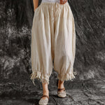 New Casual Vintage Cotton Linen Plus Size Ankle-length Harem Pants Summer Solid Color Tassel Pockets Women Pants
