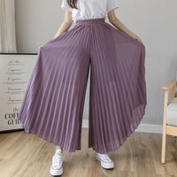 New Solid Color Wide Leg Pants Women Chic Pleated Elastic High Waist Loose Trousers Summer Casual Flowing Chiffon Pants