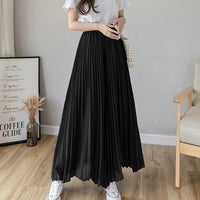 New Solid Color Wide Leg Pants Women Chic Pleated Elastic High Waist Loose Trousers Summer Casual Flowing Chiffon Pants