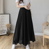 New Solid Color Wide Leg Pants Women Chic Pleated Elastic High Waist Loose Trousers Summer Casual Flowing Chiffon Pants