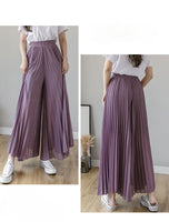 New Solid Color Wide Leg Pants Women Chic Pleated Elastic High Waist Loose Trousers Summer Casual Flowing Chiffon Pants