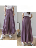 New Solid Color Wide Leg Pants Women Chic Pleated Elastic High Waist Loose Trousers Summer Casual Flowing Chiffon Pants