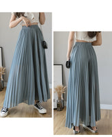 New Solid Color Wide Leg Pants Women Chic Pleated Elastic High Waist Loose Trousers Summer Casual Flowing Chiffon Pants
