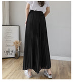 New Solid Color Wide Leg Pants Women Chic Pleated Elastic High Waist Loose Trousers Summer Casual Flowing Chiffon Pants