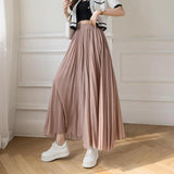 New Solid Color Wide Leg Pants Women Chic Pleated Elastic High Waist Loose Trousers Summer Casual Flowing Chiffon Pants