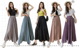 New Solid Color Wide Leg Pants Women Chic Pleated Elastic High Waist Loose Trousers Summer Casual Flowing Chiffon Pants