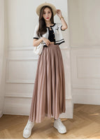 New Solid Color Wide Leg Pants Women Chic Pleated Elastic High Waist Loose Trousers Summer Casual Flowing Chiffon Pants