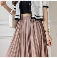 New Solid Color Wide Leg Pants Women Chic Pleated Elastic High Waist Loose Trousers Summer Casual Flowing Chiffon Pants