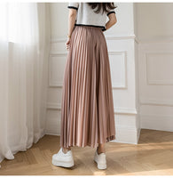 New Solid Color Wide Leg Pants Women Chic Pleated Elastic High Waist Loose Trousers Summer Casual Flowing Chiffon Pants