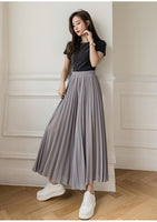New Solid Color Wide Leg Pants Women Chic Pleated Elastic High Waist Loose Trousers Summer Casual Flowing Chiffon Pants