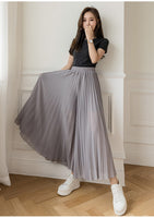 New Solid Color Wide Leg Pants Women Chic Pleated Elastic High Waist Loose Trousers Summer Casual Flowing Chiffon Pants