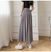 New Solid Color Wide Leg Pants Women Chic Pleated Elastic High Waist Loose Trousers Summer Casual Flowing Chiffon Pants