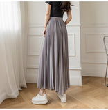 New Solid Color Wide Leg Pants Women Chic Pleated Elastic High Waist Loose Trousers Summer Casual Flowing Chiffon Pants
