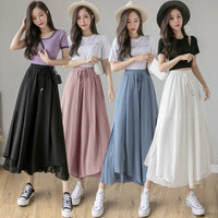 Casual Solid Color Wide Leg Pants Elastic High-waist Pleated Women's Pants Loose Flowing Summer Female Chiffon Trousers