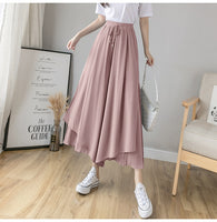 Casual Solid Color Wide Leg Pants Elastic High-waist Pleated Women's Pants Loose Flowing Summer Female Chiffon Trousers