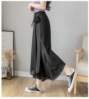 Casual Solid Color Wide Leg Pants Elastic High-waist Pleated Women's Pants Loose Flowing Summer Female Chiffon Trousers