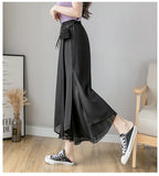 Casual Solid Color Wide Leg Pants Elastic High-waist Pleated Women's Pants Loose Flowing Summer Female Chiffon Trousers