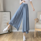 Casual Solid Color Wide Leg Pants Elastic High-waist Pleated Women's Pants Loose Flowing Summer Female Chiffon Trousers