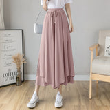 Casual Solid Color Wide Leg Pants Elastic High-waist Pleated Women's Pants Loose Flowing Summer Female Chiffon Trousers