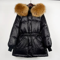 Female White Duck Down Jacket real Raccoon and fox fur