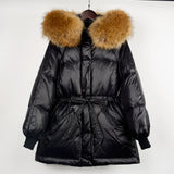 Female White Duck Down Jacket real Raccoon and fox fur