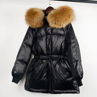 Female White Duck Down Jacket real Raccoon and fox fur