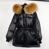 Female White Duck Down Jacket real Raccoon and fox fur