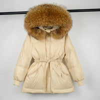 Female White Duck Down Jacket real Raccoon and fox fur