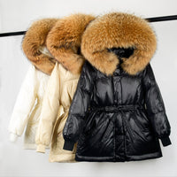 Female White Duck Down Jacket real Raccoon and fox fur