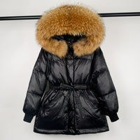 Female White Duck Down Jacket real Raccoon and fox fur