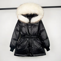 Female White Duck Down Jacket real Raccoon and fox fur