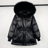 Female White Duck Down Jacket real Raccoon and fox fur