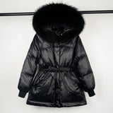 Female White Duck Down Jacket real Raccoon and fox fur