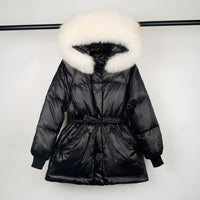 Female White Duck Down Jacket real Raccoon and fox fur