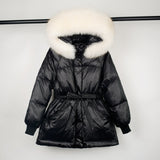 Female White Duck Down Jacket real Raccoon and fox fur